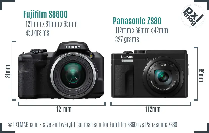Fujifilm S8600 vs Panasonic ZS80 size comparison