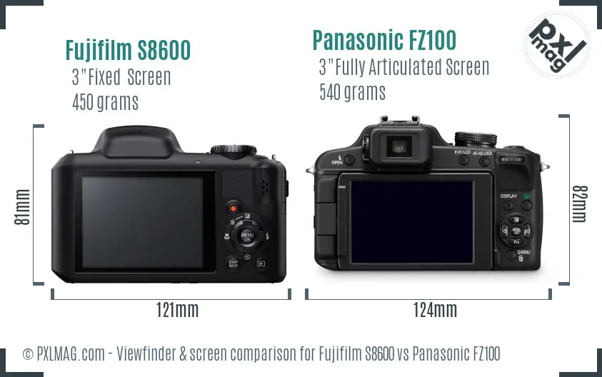Fujifilm S8600 vs Panasonic FZ100 Screen and Viewfinder comparison