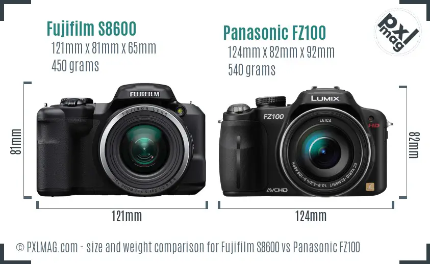 Fujifilm S8600 vs Panasonic FZ100 size comparison