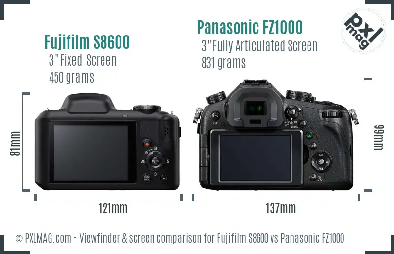 Fujifilm S8600 vs Panasonic FZ1000 Screen and Viewfinder comparison