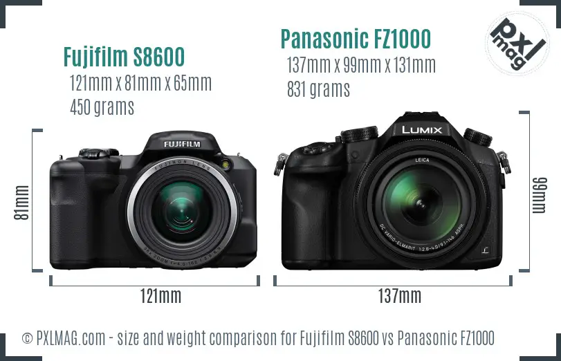 Fujifilm S8600 vs Panasonic FZ1000 size comparison