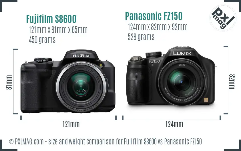 Fujifilm S8600 vs Panasonic FZ150 size comparison