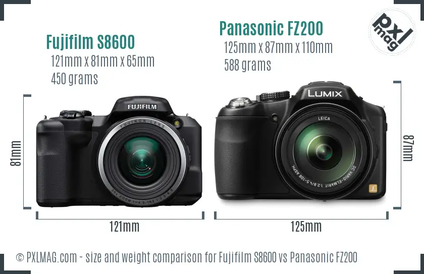 Fujifilm S8600 vs Panasonic FZ200 size comparison