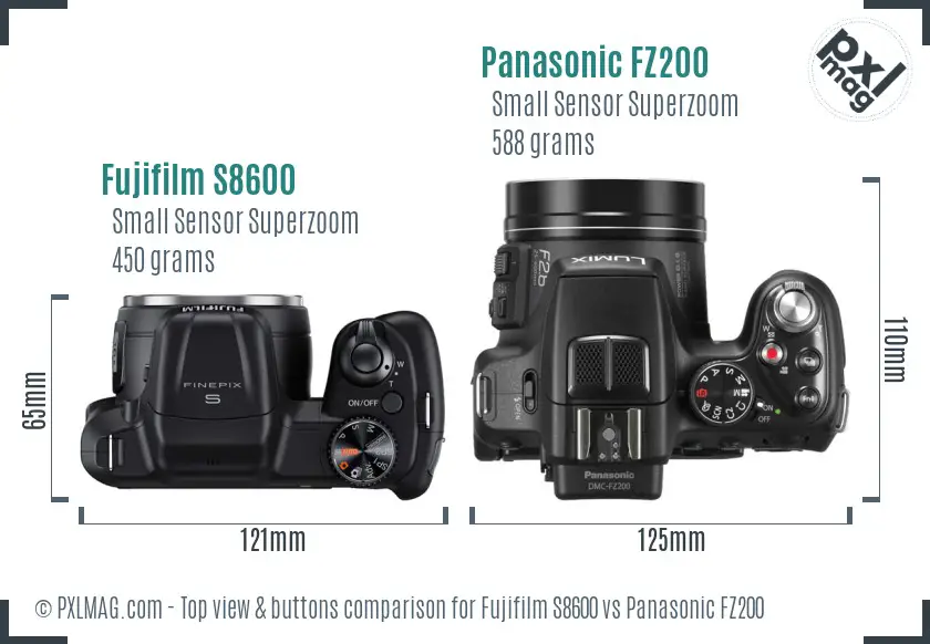 Fujifilm S8600 vs Panasonic FZ200 top view buttons comparison