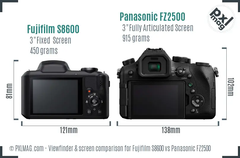 Fujifilm S8600 vs Panasonic FZ2500 Screen and Viewfinder comparison