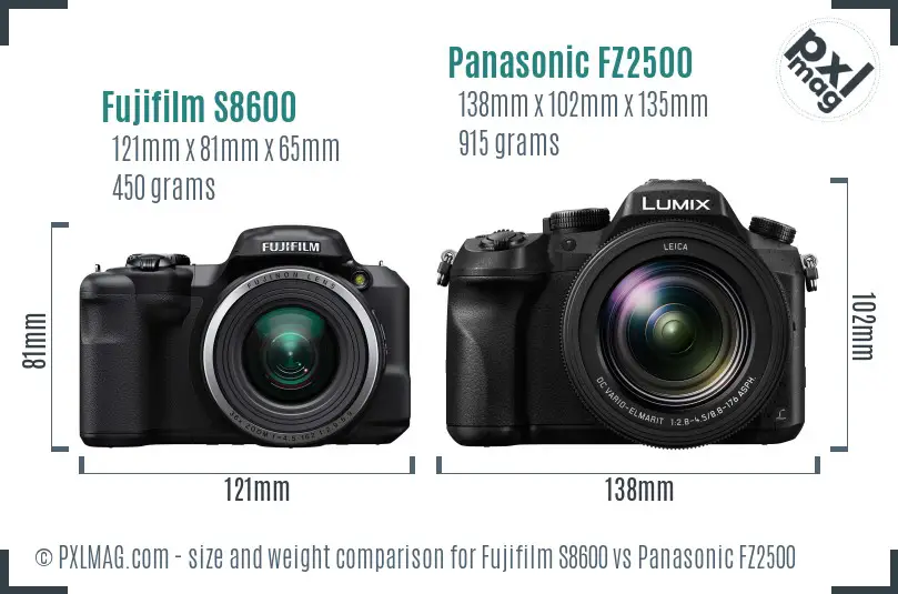 Fujifilm S8600 vs Panasonic FZ2500 size comparison