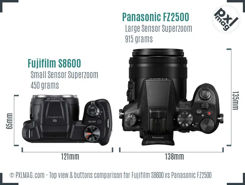 Fujifilm S8600 vs Panasonic FZ2500 top view buttons comparison
