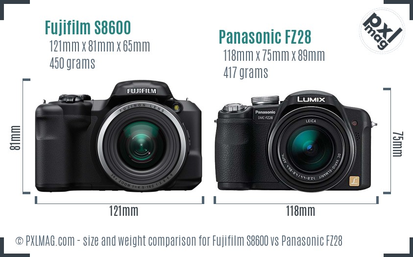Fujifilm S8600 vs Panasonic FZ28 size comparison