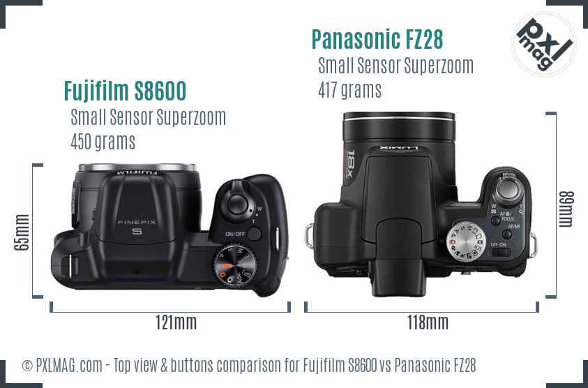 Fujifilm S8600 vs Panasonic FZ28 top view buttons comparison