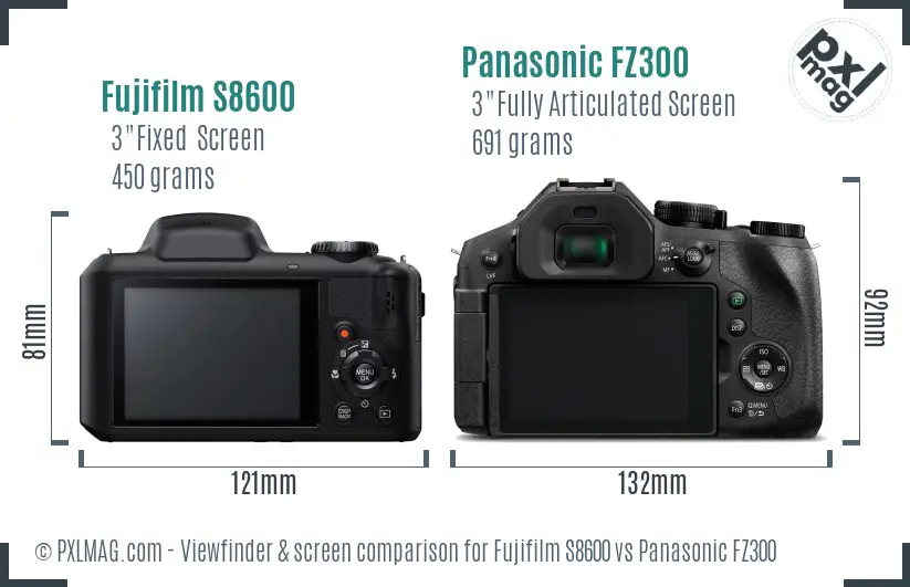 Fujifilm S8600 vs Panasonic FZ300 Screen and Viewfinder comparison