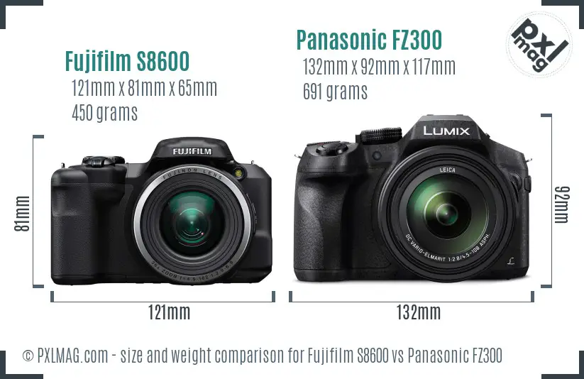 Fujifilm S8600 vs Panasonic FZ300 size comparison