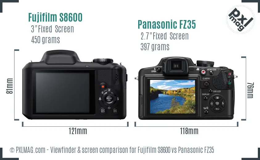 Fujifilm S8600 vs Panasonic FZ35 Screen and Viewfinder comparison