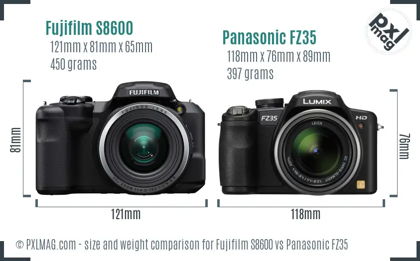 Fujifilm S8600 vs Panasonic FZ35 size comparison