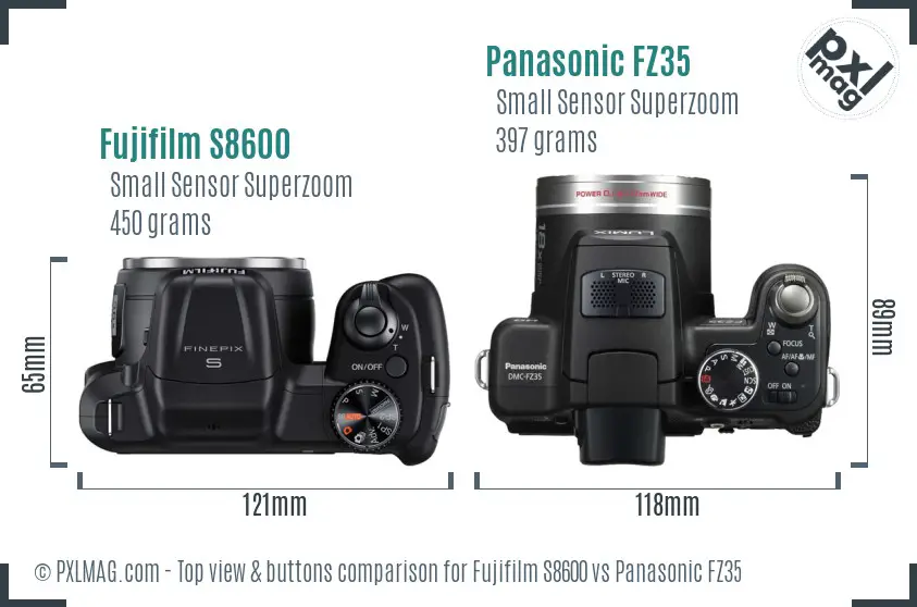 Fujifilm S8600 vs Panasonic FZ35 top view buttons comparison