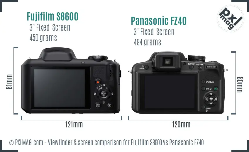 Fujifilm S8600 vs Panasonic FZ40 Screen and Viewfinder comparison