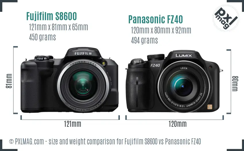 Fujifilm S8600 vs Panasonic FZ40 size comparison