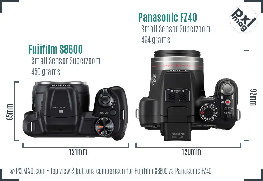 Fujifilm S8600 vs Panasonic FZ40 top view buttons comparison