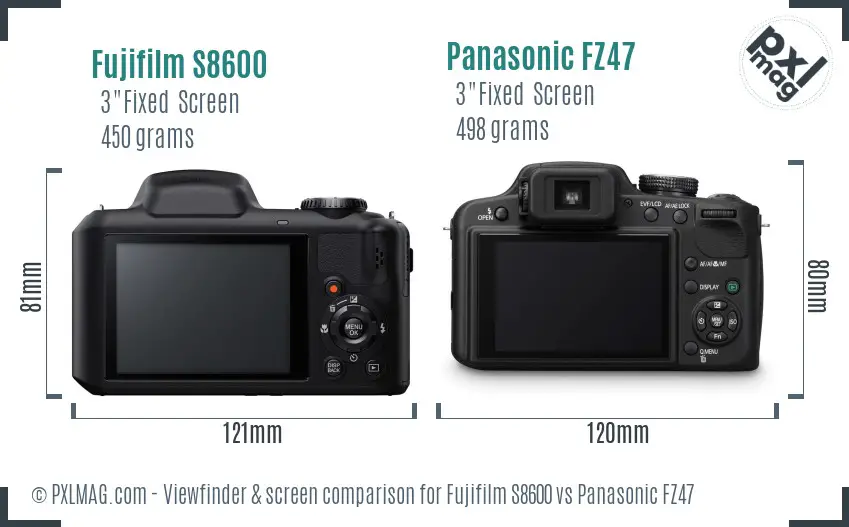 Fujifilm S8600 vs Panasonic FZ47 Screen and Viewfinder comparison