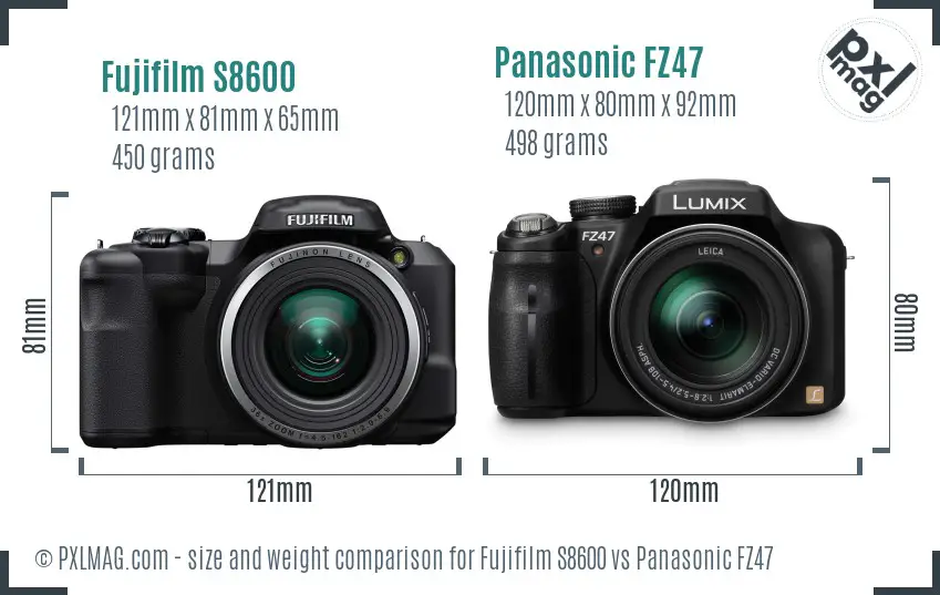 Fujifilm S8600 vs Panasonic FZ47 size comparison