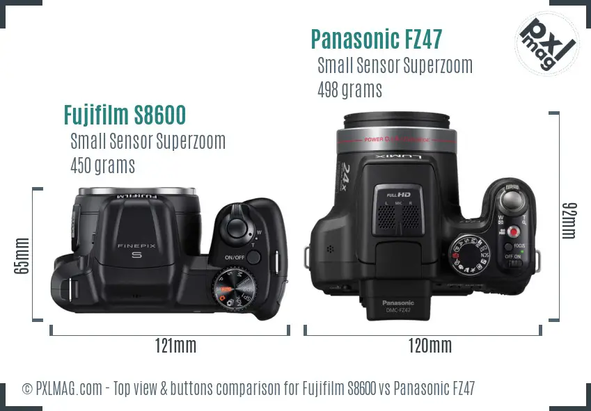 Fujifilm S8600 vs Panasonic FZ47 top view buttons comparison
