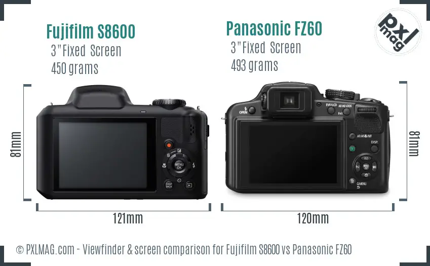 Fujifilm S8600 vs Panasonic FZ60 Screen and Viewfinder comparison