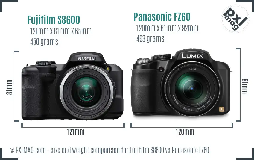 Fujifilm S8600 vs Panasonic FZ60 size comparison