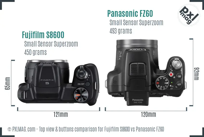 Fujifilm S8600 vs Panasonic FZ60 top view buttons comparison