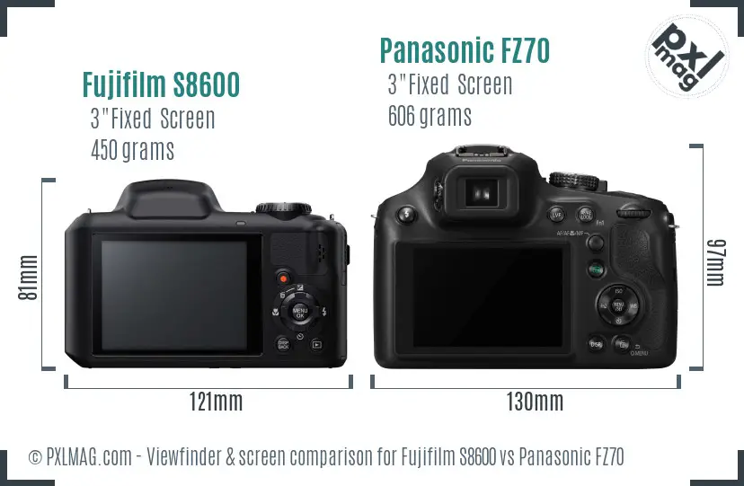 Fujifilm S8600 vs Panasonic FZ70 Screen and Viewfinder comparison