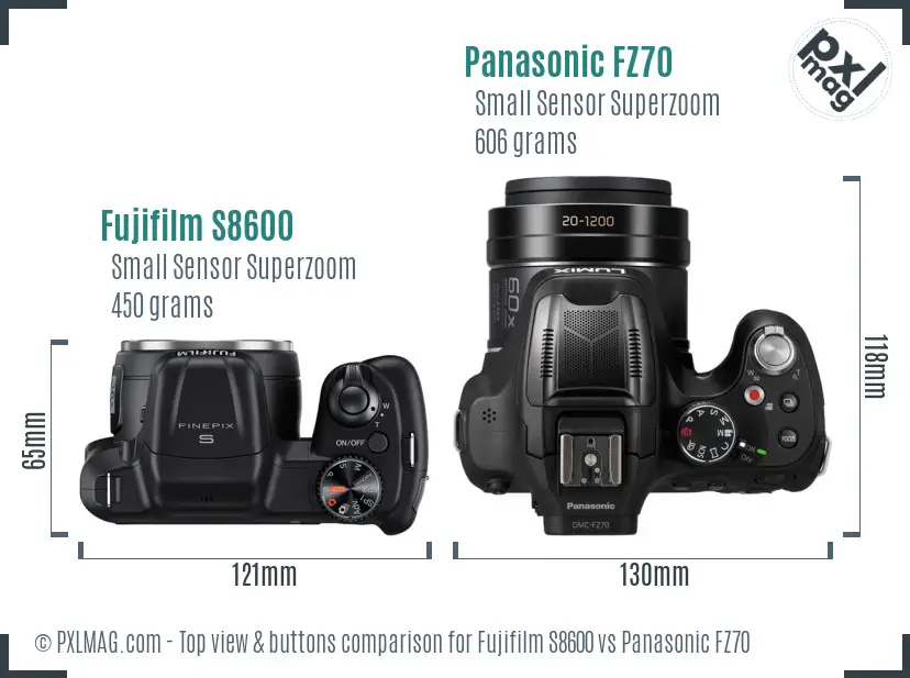 Fujifilm S8600 vs Panasonic FZ70 top view buttons comparison