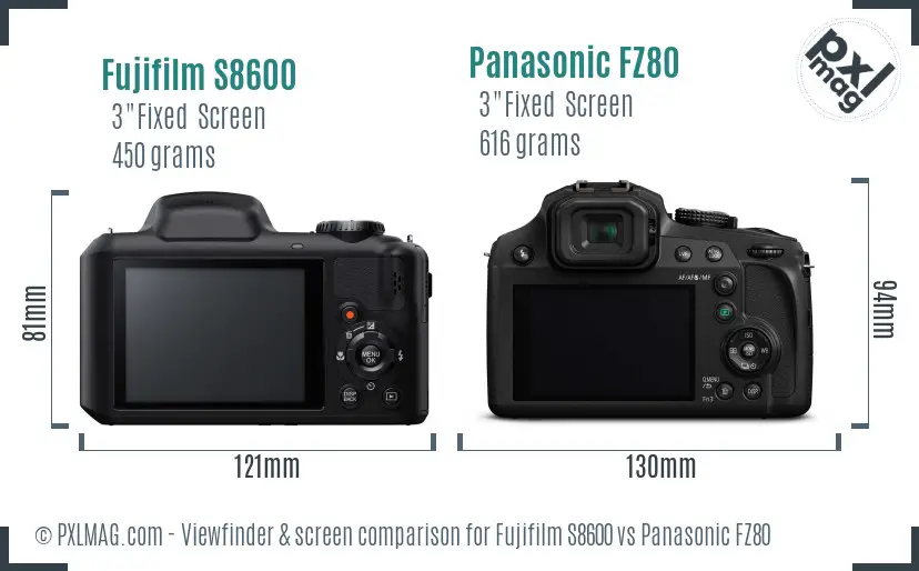 Fujifilm S8600 vs Panasonic FZ80 Screen and Viewfinder comparison