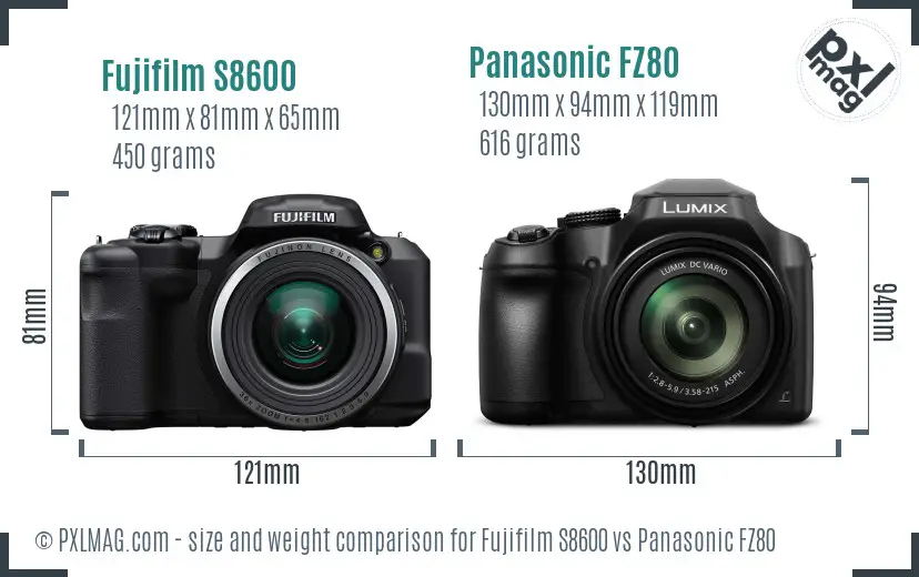 Fujifilm S8600 vs Panasonic FZ80 size comparison