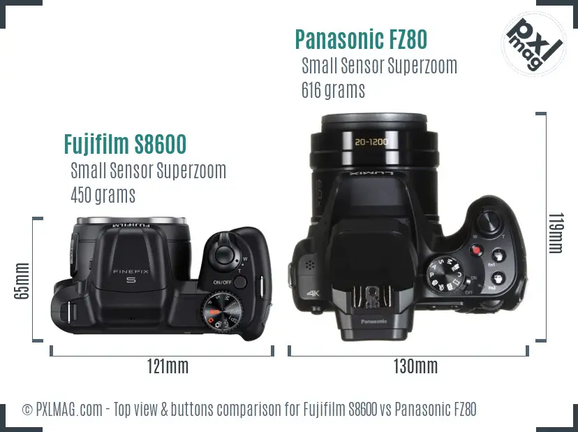 Fujifilm S8600 vs Panasonic FZ80 top view buttons comparison