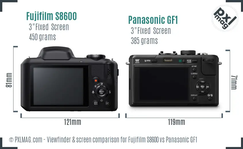 Fujifilm S8600 vs Panasonic GF1 Screen and Viewfinder comparison