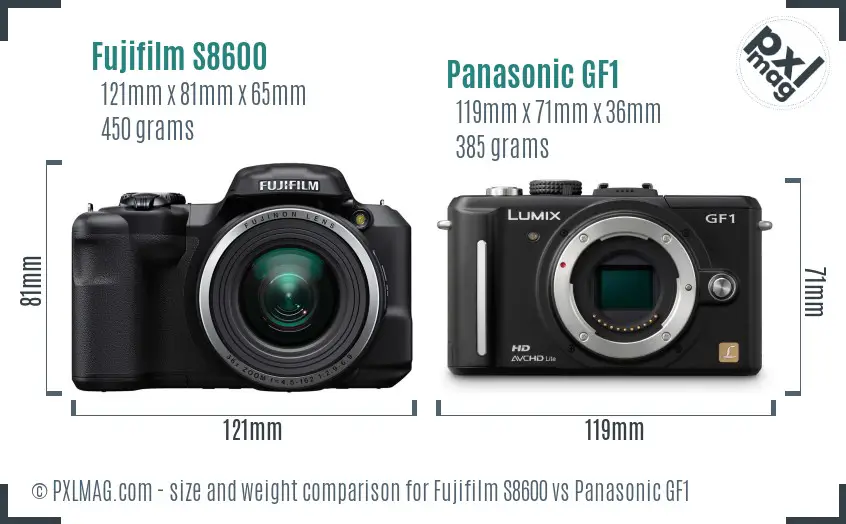 Fujifilm S8600 vs Panasonic GF1 size comparison