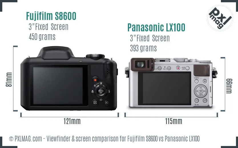 Fujifilm S8600 vs Panasonic LX100 Screen and Viewfinder comparison