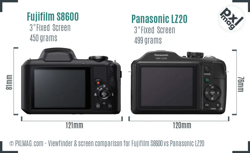 Fujifilm S8600 vs Panasonic LZ20 Screen and Viewfinder comparison