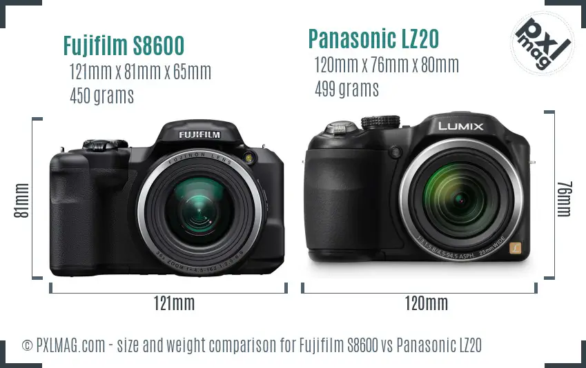 Fujifilm S8600 vs Panasonic LZ20 size comparison