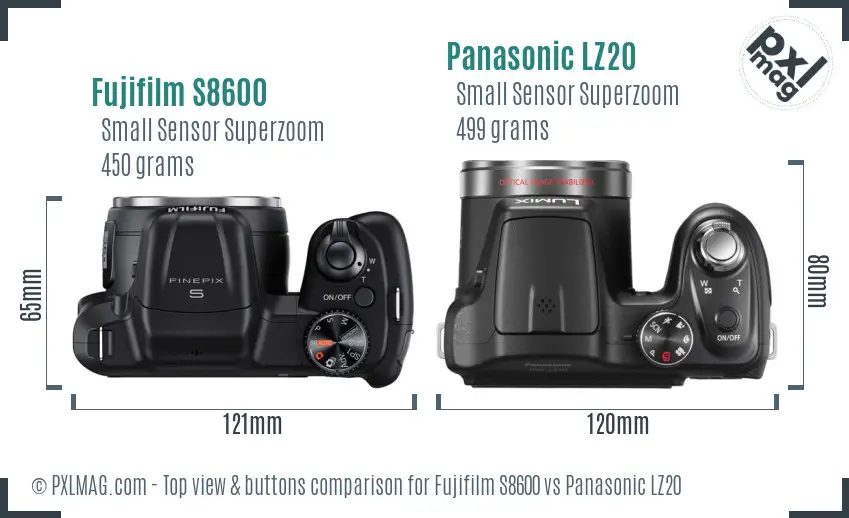 Fujifilm S8600 vs Panasonic LZ20 top view buttons comparison