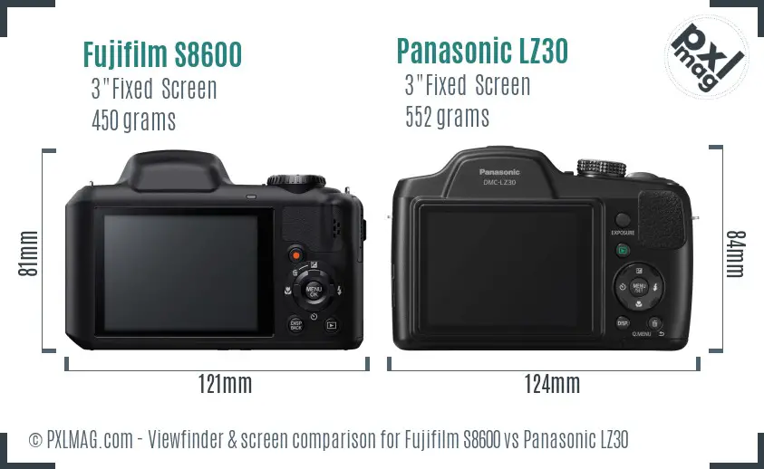 Fujifilm S8600 vs Panasonic LZ30 Screen and Viewfinder comparison