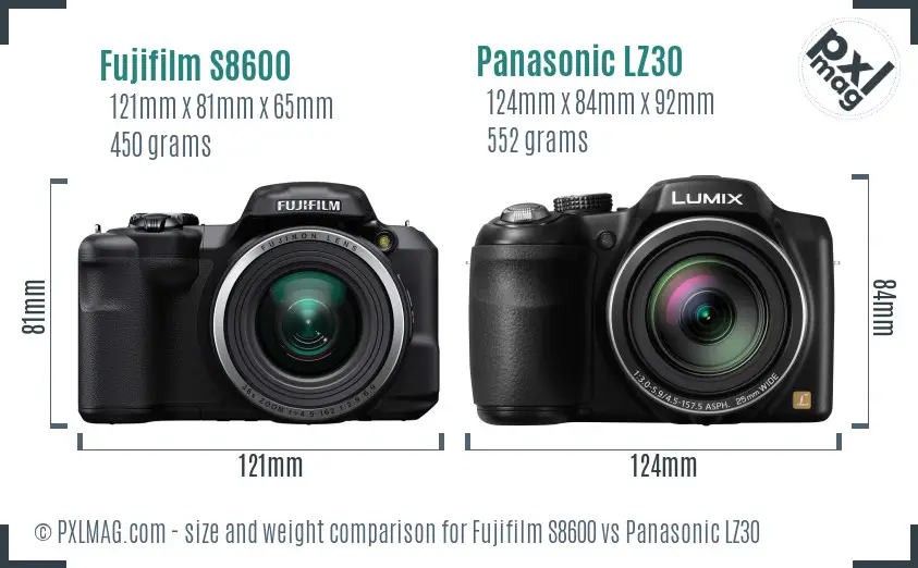 Fujifilm S8600 vs Panasonic LZ30 size comparison