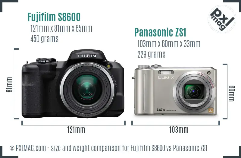 Fujifilm S8600 vs Panasonic ZS1 size comparison