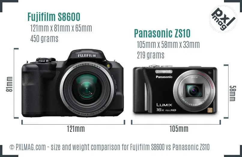 Fujifilm S8600 vs Panasonic ZS10 size comparison Fujifilm S8600 vs Panasonic ZS10 size comparison