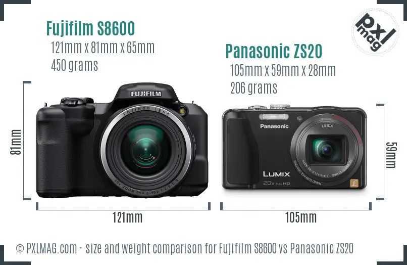 Fujifilm S8600 vs Panasonic ZS20 size comparison