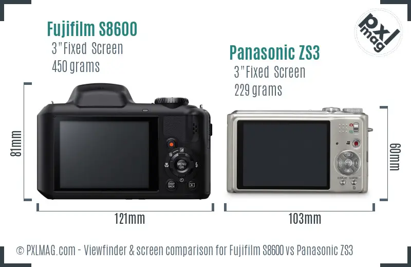 Fujifilm S8600 vs Panasonic ZS3 Screen and Viewfinder comparison Fujifilm S8600 vs Panasonic ZS3 Screen and Viewfinder comparison