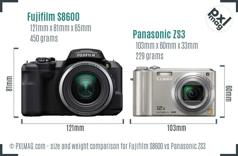Fujifilm S8600 vs Panasonic ZS3 size comparison Fujifilm S8600 vs Panasonic ZS3 size comparison