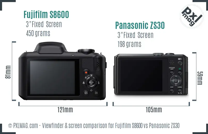 Fujifilm S8600 vs Panasonic ZS30 Screen and Viewfinder comparison