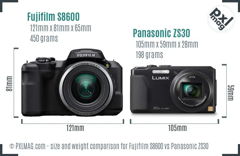 Fujifilm S8600 vs Panasonic ZS30 size comparison