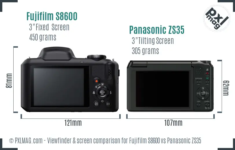 Fujifilm S8600 vs Panasonic ZS35 Screen and Viewfinder comparison Fujifilm S8600 vs Panasonic ZS35 Screen and Viewfinder comparison