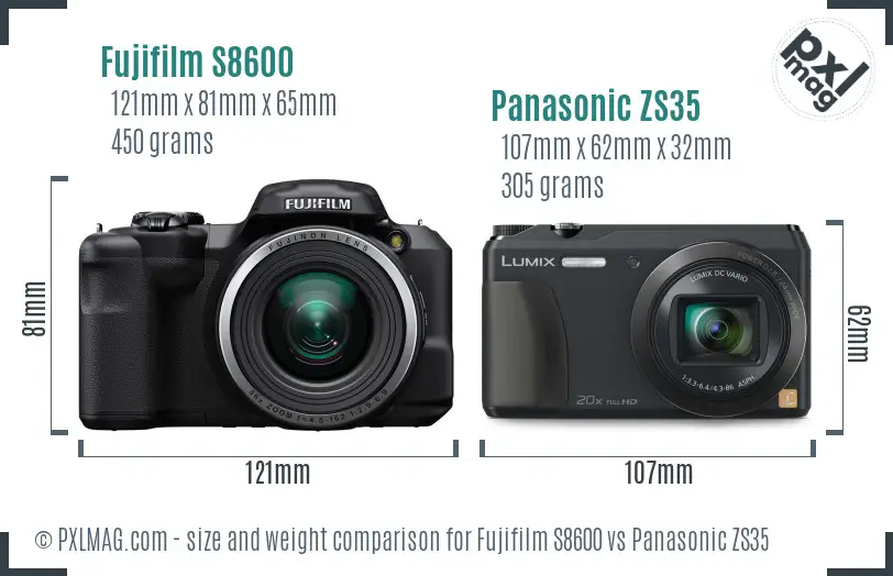 Fujifilm S8600 vs Panasonic ZS35 size comparison Fujifilm S8600 vs Panasonic ZS35 size comparison