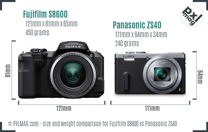 Fujifilm S8600 vs Panasonic ZS40 size comparison Fujifilm S8600 vs Panasonic ZS40 size comparison